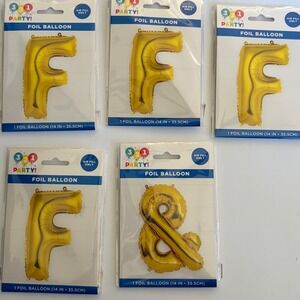 3 2 1 Party Gold Foil Balloons 14 Inch 4 F and 1‎ & Set of 5 Air Fill NIP